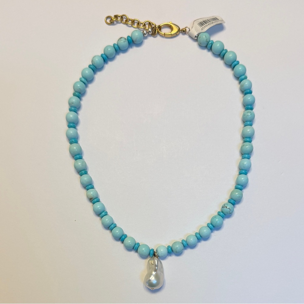 ALV Jewels Elegant Blue Turquoise Beaded Necklace with Pearl Pendant